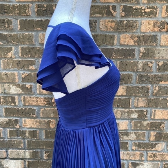 FAME AND PARTNERS Midi Knee Dress Pleated Chiffon Dark Blue 4 Cocktail Formal - Picture 3 of 7